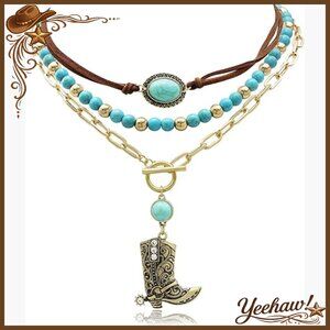 3-Piece Layered Western Cowgirl Necklace Set Adjustable Boho Jewelry